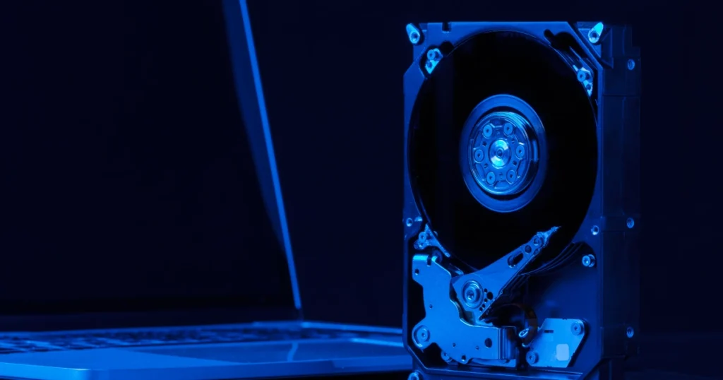Hard Drive With Blue Light Laptop Arrangement